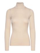 Silk T-Shirt W/ Roller Neck Tops Knitwear Turtleneck Beige Rosemunde