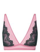 Lace Mesh Plunge Bralette Lingerie Bras & Tops Soft Bras Bralette Pink...