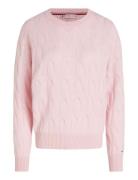 Soft Wool Cable C-Nk Ls Swt Tops Knitwear Jumpers Pink Tommy Hilfiger