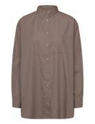 Gaia Shirt Poplin Tops Shirts Long-sleeved Khaki Green Moshi Moshi Min...