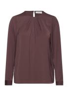 Dotaiw Pleat Blouse Tops Blouses Long-sleeved Brown InWear