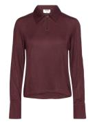 Glossy Jersey Shirt Tops Blouses Long-sleeved Burgundy Filippa K