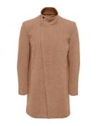 Onsjustin Highneck Wool Coat Otw Cs Tynn Kåpe Beige ONLY & SONS