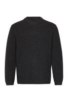 Boxy Wool Knit - Dark Grey Melange Tops Knitwear Round Necks Grey Garm...