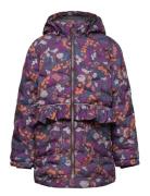 Long Puffer Jacket Aop Rec. Fôret Jakke Navy Mikk-line