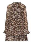 Leopard-Print Flared Dress Kort Kjole Brown Mango