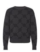 Tevin Monogram Knit Sweater Tops Knitwear Round Necks Black Daily Pape...