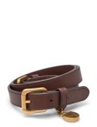 Leather Double-Buckle Skinny Belt Belte Brown Lauren Ralph Lauren