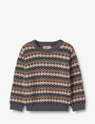 Jacquard Pullover Elias Tops Knitwear Pullovers Brown Wheat