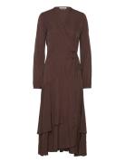 Viscose Jacquard Midi Wrap Dress Knelang Kjole Brown Scotch & Soda