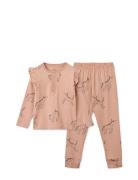 Wilhelm Printed Frill Pyjamas Set Pyjamas Sett Pink Liewood