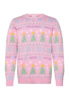 The Pinkish Christmas Sweater Tops Knitwear Round Necks Pink Christmas...