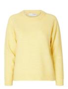 Slflulu Ls Knit O-Neck Noos Tops Knitwear Jumpers Yellow Selected Femm...