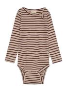 Body L/S Modal Striped Bodies Long-sleeved Brown Petit Piao