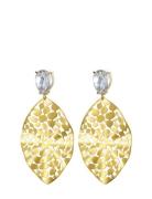 Leaf Crystal Earring Clear/Gold Øredobber Smykker Gold Bud To Rose