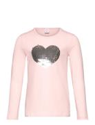 Top Ls Heart Flip Sequins Tops T-shirts Long-sleeved T-shirts Pink Lin...