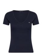 Tjw Slim Essential Rib V Ss Tops T-shirts & Tops Short-sleeved Navy To...