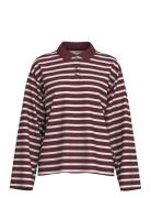 Slfwada Ls Stripe Collar Top Tops T-shirts & Tops Polos Burgundy Selec...