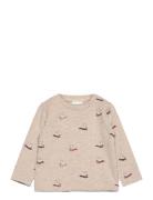 T-Shirt Ls Aop Sweat Tops T-shirts Long-sleeved T-shirts Beige Minymo