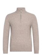 Perkins-Neck Knitted Sweater Tops Knitwear Half Zip Jumpers Beige Mang...