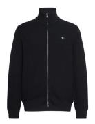 Cotton Textured Zip Cardigan Tops Knitwear Full Zip Jumpers Black GANT