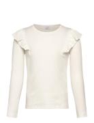 Top L S Rib With Frill Solid Tops T-shirts Long-sleeved T-shirts White...