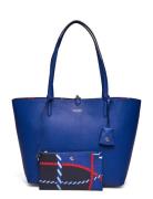 Faux-Leather Large Reversible Tote Bag Shopper Veske Blue Lauren Ralph...