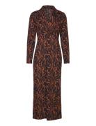 Zaria Textured Midi Dress Knelang Kjole Brown French Connection