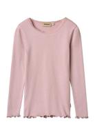 Rib T-Shirt L/S Reese Tops T-shirts Long-sleeved T-shirts Pink Wheat