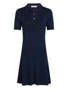 Rib Button F&F Polo Swt Dress Knelang Kjole Navy Tommy Hilfiger