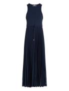 Rib Tank Pleated Dress Midi Ns Knelang Kjole Navy Tommy Hilfiger